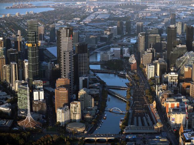 Generic aerials over Melbourne taken from a hot air balloon. Melbourne Skyline. CBD. Sunrise.   Picture: Alex Coppel.