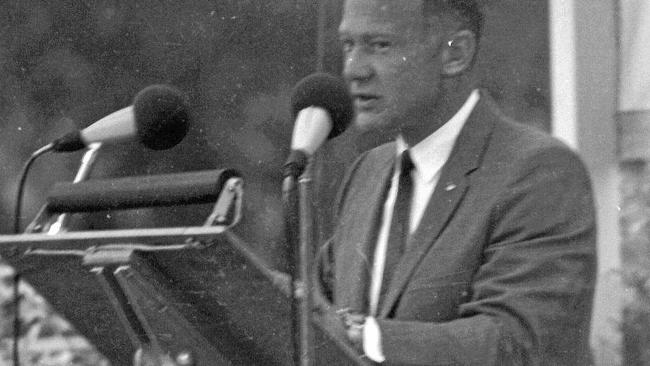 The first man on the moon, Neil Armstrong addressed the crowd in Sydney in 1969. Picture: Ed Harbas