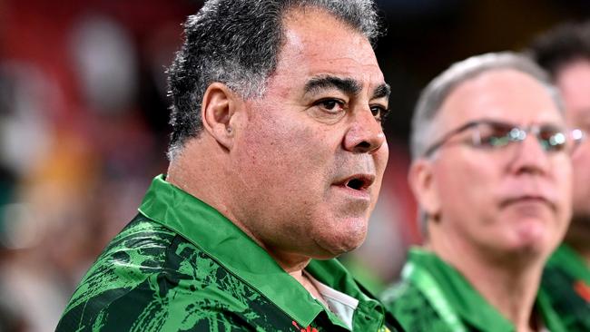 BRISBANE, AUSTRALIA - SEPTEMBER 25: Coach Mal Meninga of Australia watches on during the International match between Australian Men's PMs XIII and PNG Men's PMs XIII at Suncorp Stadium on September 25, 2022 in Brisbane, Australia. (Photo by Bradley Kanaris/Getty Images)