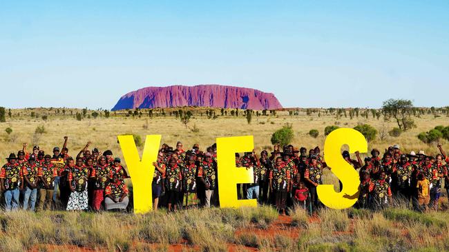 The Central Land Council’s 90 delegates, each elected from their communities across Central Australia, asked Australians to vote Yes in the Voice referendum. Picture: AFP/Central Land Council/Tina Tilhard.