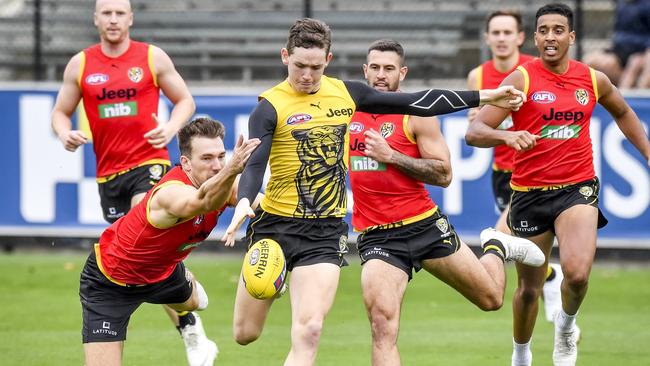 Riley Collier-Dawkins at Tigers training. Picture: Jake Nowakowski.