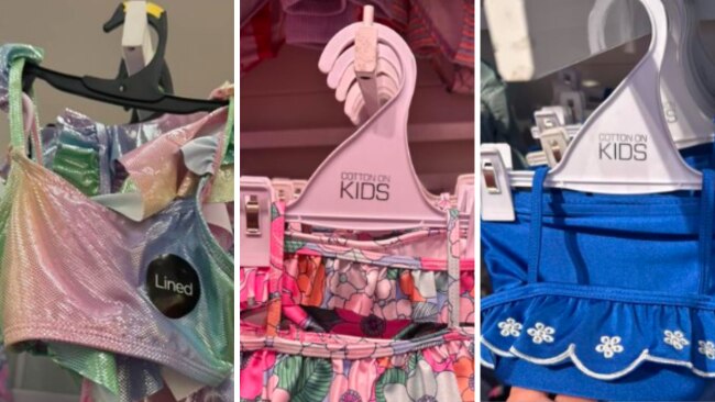 A shopper was left 'disgusted' over Cotton On's new range of girls swimwear. Image: Facebook / Hills District Mums