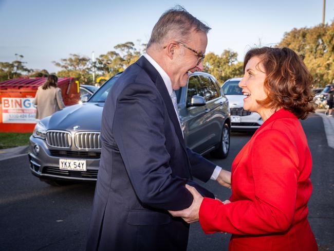 Prime minister Anthony Albanese attends Jodie Belyea's Dunkley by- election campaign launch at the Karingal Football and Netball Club in Frankston. Picture: Jake Nowakowski