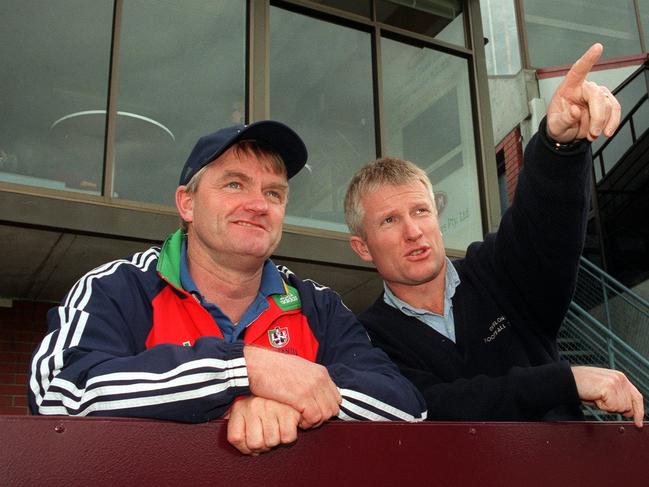 Stephen Wells (right) at a National Under 15 Football Championships match in Tasmania.