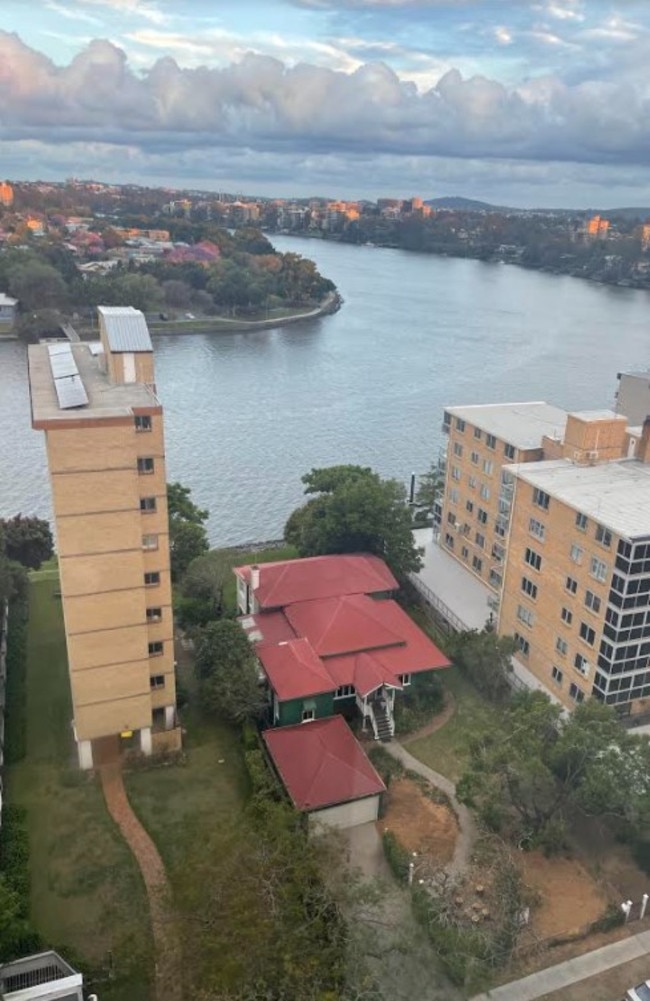 The Dell (low-rise red-roofed house) on Glen Rd, Toowong.