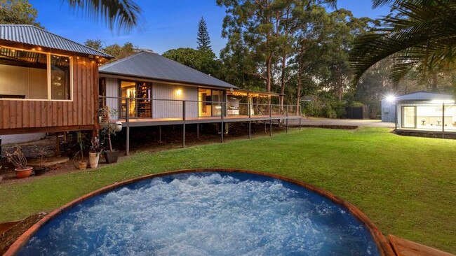 The Veronicas are selling this property in Landsborough, in the Sunshine Coast hinterland, complete with an outdoor hot tub.