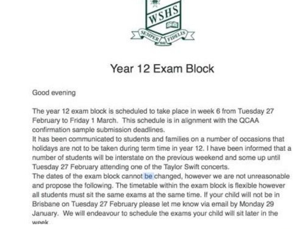 A copy of the letter, obtained by InQueensland, which was sent by Wynnum State High School to parents regarding possible exam changes.