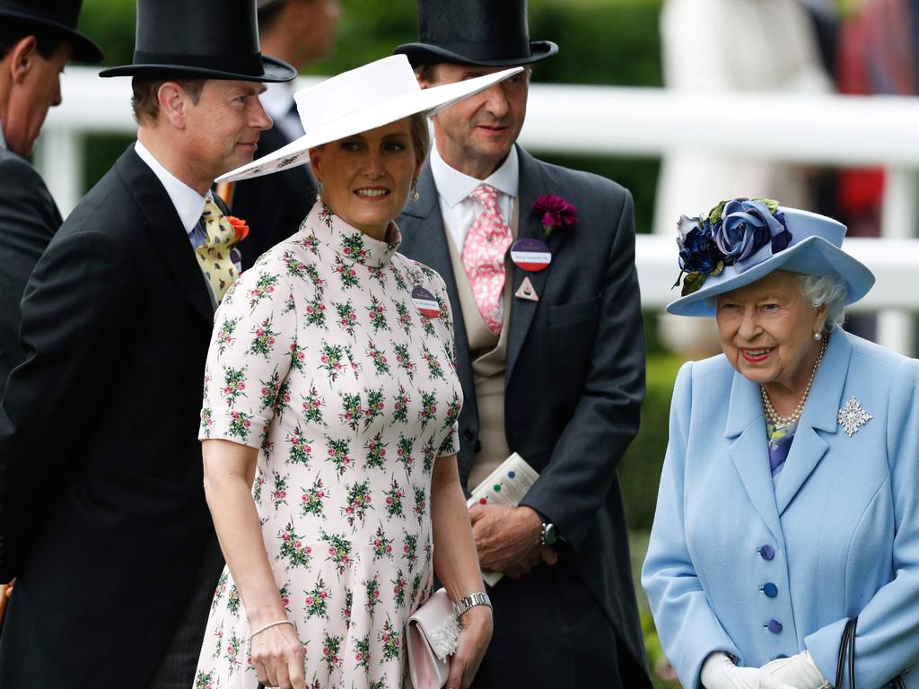 Sophie, Countess of Wessex, and her husband Prince Edward, Earl of Wessex chat to the Queen. Picture: Adrian Dennis / AFP