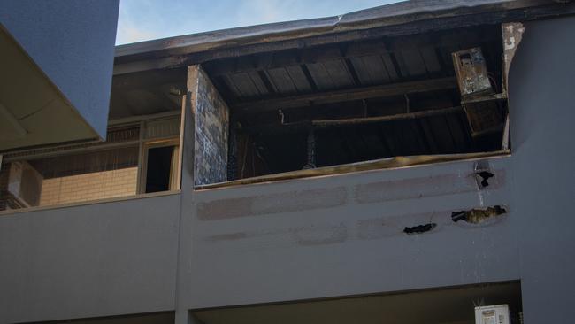 The burnt out room at Comfort Hotel Adelaide Meridien on Melbourne St, North Adelaide. Picture: Emma Brasier