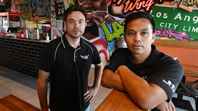 13/11/2024: Owners of Wing Fix (L-R) Ross and Peter Jacobi face the liquidation of their store in Cooparoo, Brisbane. Liquidations are coming into line with southern states and  Wing Fix is the latest victim of harsh economic times.  pic: Lyndon Mechielsen/Courier Mail