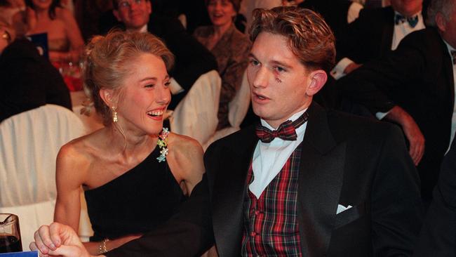 James Hird, with a cut eye, after being announced as the joint winner of the 1996 Brownlow Medal.