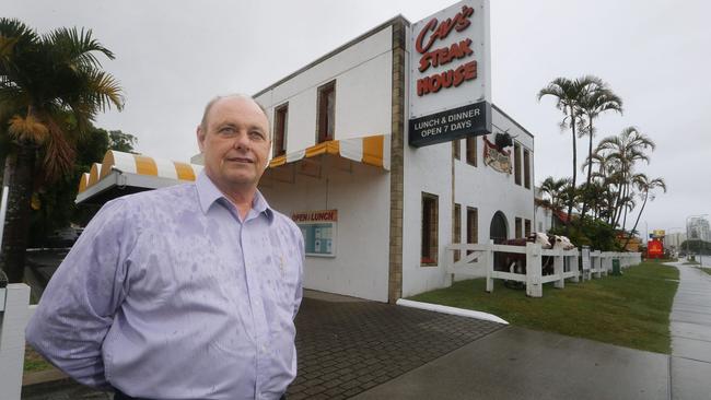 Richard Cavill and his famous cows outside Cav's Steakhouse. The longtime owner and great-grandson of Jim Cavill will redevelop the site. Picture Glenn Hampson