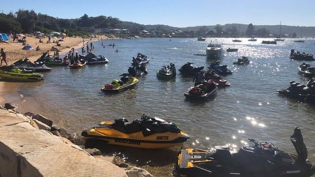 A photo of jet skis parked at Ettalong Beach which was widely shared on social media when it was taken in 2021. Picture: Facebook