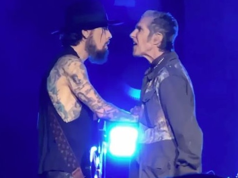 Perry Farrell (right) attached his Jane’s Addiction bandmate during a Boston show in September 2024. Picture: Supplied