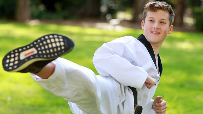 Hamish Barton won a gold medal at the 2019 taekwondo Australian Open. Pictures: Angelo Velardo