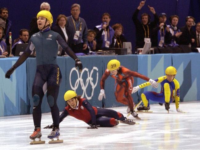 Steven Bradbury wins gold medal 2002 Salt Lake City Winter Olympics