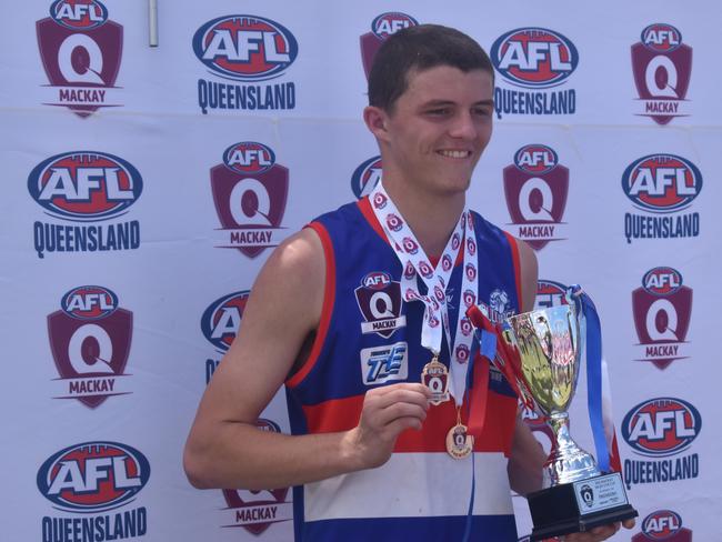 Tyler Smith after the Moranbah Bulldogs v Whitsunday Sea Eagles u17s AFL grand final at Magpies Sporting Club, Mackay, September 11, 2021. Picture: Matthew Forrest