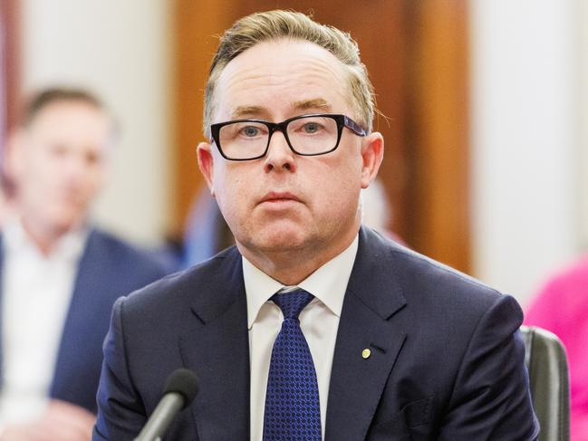 MELBOURNE, AUSTRALIA - Newswire Photos August 28, 2023: Qantas CEO Alan Joyce during a senate hearing into the cost of living. Picture NCA NewsWire / Aaron Francis