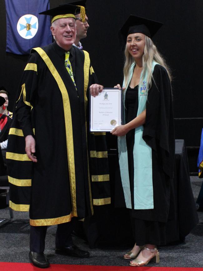 Brooklyn Stone graduated with a Bachelor of Education (Primary) at the CQUniversity graduation ceremony in Bundaberg on December 14, 2023.