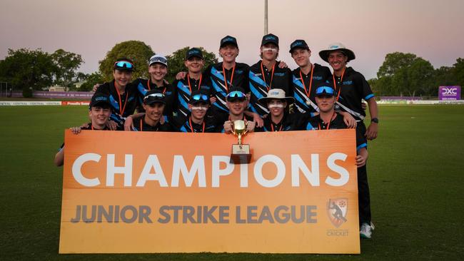 Cricket Mentoring celebrating their 2024 Junior Strike League victory. Picture: NT Cricket.