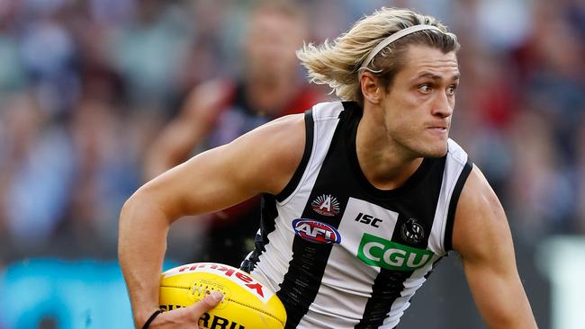 Darcy Moore takesa the kick-outs more than any other Pie. Pic: AFL Photos