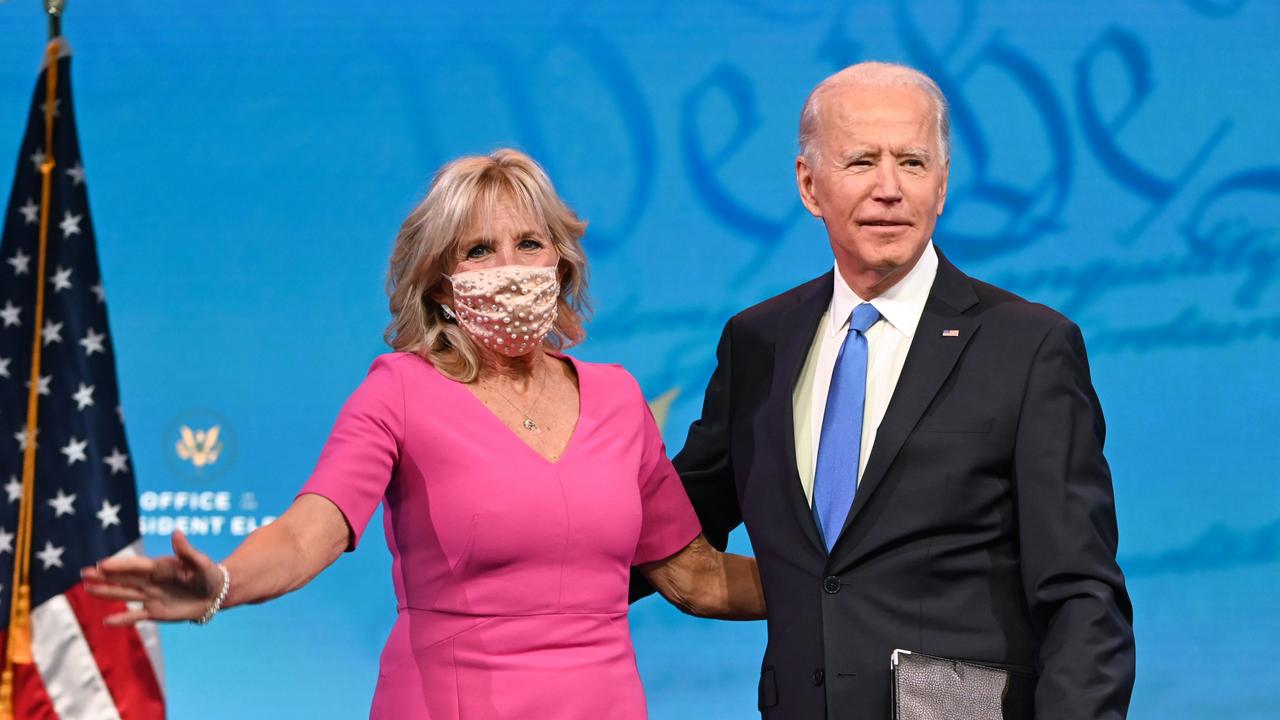 US President-elect Joe Biden arrives with wife Jill Biden. His inauguration is due to take place on January 20. Picture: ROBERTO SCHMIDT / AFP.