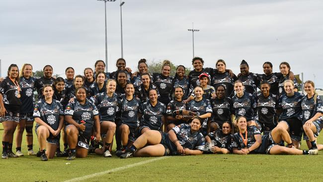 The Territory and Indigenous All Stars after the 2023 Deadly Cup Carnival women’s match. Picture: Pema Tamang Pakhrin