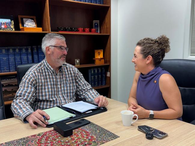 NT Police Association President Nathan Finn meeting with Chief Minister-Elect Lia Finocchiaro.