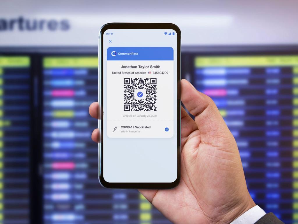 This is the kind of app passengers will be required to use to travel on international Qantas flights. Picture: CommonPass