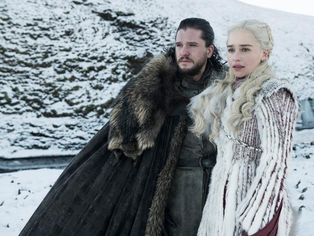 Kit Harington as Jon Snow and Emilia Clarke as Daenerys Targaryen. Photo: Helen Sloan/HBO