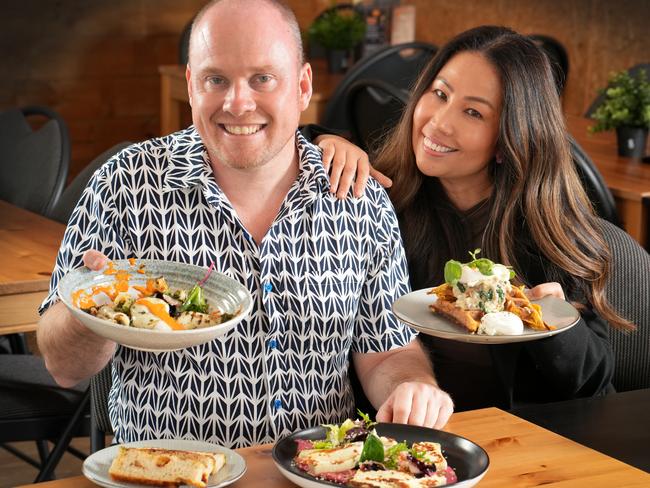 Foodie influencer Ben Holmes and partner Hanna Jompang, surrounded by food at Pangaea Kitchen. 28 September 2024. Picture: Dean Martin