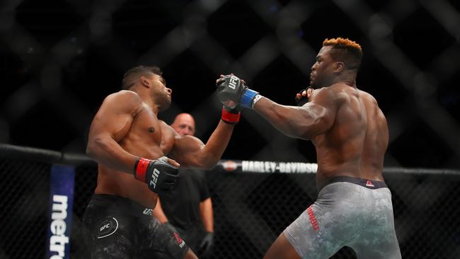 Francis Ngannou strikes Alistair Overeem during UFC 218. (Photo by Gregory Shamus/Getty Images)