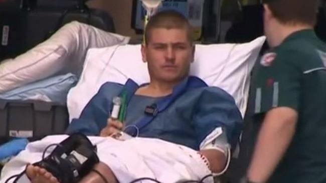 Ballina surfer Jack Frost recounted his shark attack victim after being bitten at Gnarabup Beach in Western Australia. Picture: 9 News