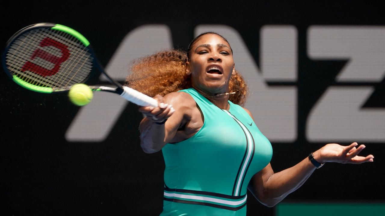 Serena Williams in action in her first round match at the Australian Open.
