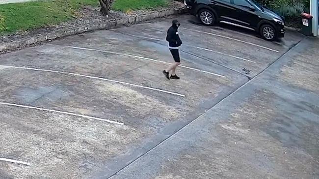 The man police allege to be Robert Behsham, pictured on CCTV footage in the carpark of Argyle Terrace Motor Inn, Batemans Bay. Picture: NSW Police