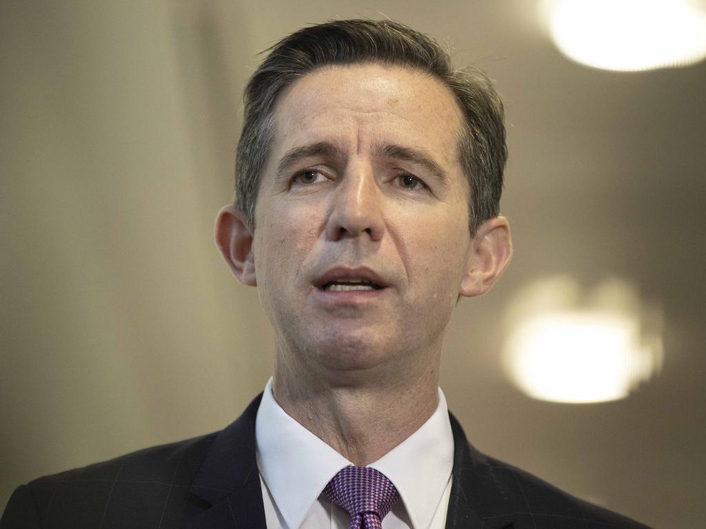 Finance Minister Simon Birmingham says Australia is in no rush to reopen international borders in 2022. Picture: NCA NewsWire/Gary Ramage