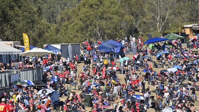 A huge crowd at the 2019 Supercars event at Queensland Raceway.