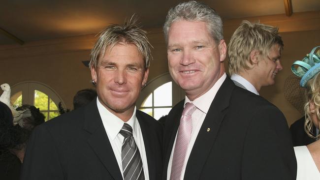 Shane Warne and Dean Jones at Derby Day in 2006. Picture: Paul McConnell/Getty Images