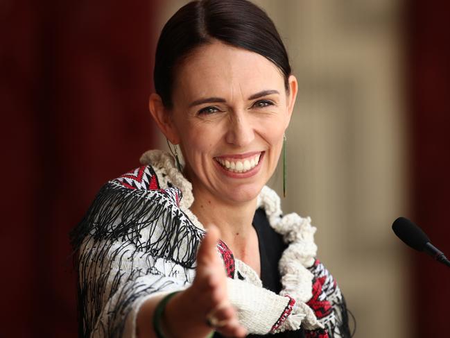 WAITANGI, NEW ZEALAND - FEBRUARY 04: New Zealand Prime Minister Jacinda Ardern speaks at the upper Treaty grounds Te Whare Runanga on February 04, 2020 in Waitangi, New Zealand. The Waitangi Day national holiday celebrates the signing of the treaty of Waitangi on February 6, 1840 by Maori chiefs and the British Crown, that granted the Maori people the rights of British Citizens and ownership of their lands and other properties. (Photo by Fiona Goodall/Getty Images)