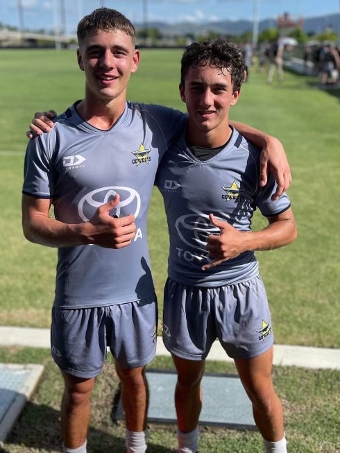 Tully Tigers players Marley Helion and Cohen Emmi at Cowboys development. Picture: supplied