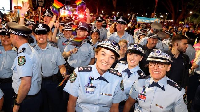 NSW Police Commissioner Karen Webb (centre) marched with officers. Picture: Supplied