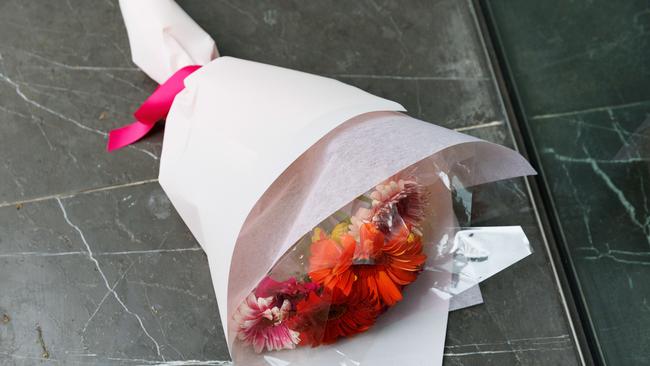 Flowers left at St Andrew’s Cathedral School on Thursday. Picture: NCA NewsWire / David Swift