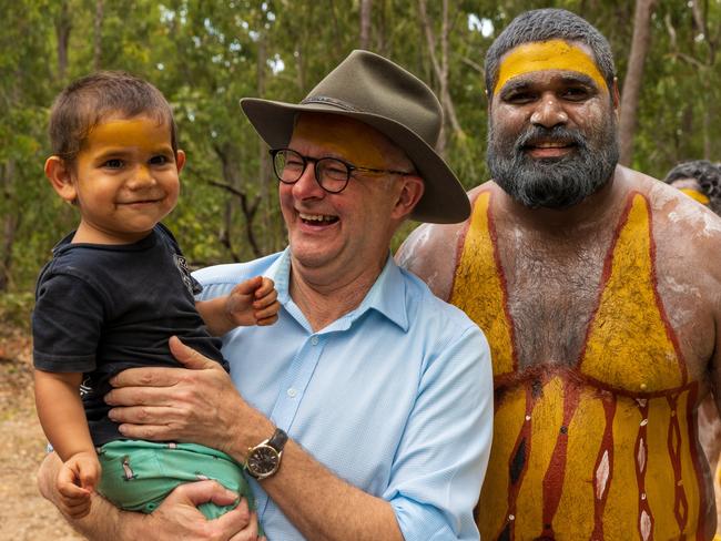 Prime Minister of Australia Anthony Albanese with Yolngu People during the Garma Festival 2022 at Gulkula on July 29, 2022, in East Arnhem.