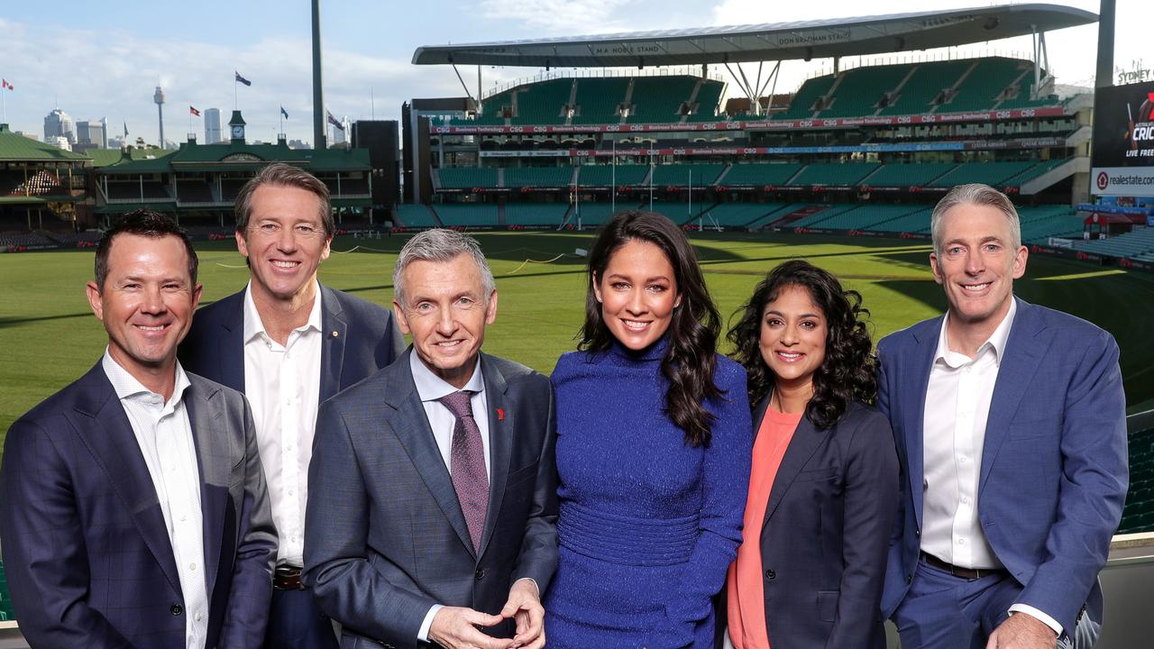 Ricky Ponting, Glenn McGrath, Bruce McAvaney, Mel McLaughlin, Lisa Sthalekar and Damien Fleming at the Channel 7 Cricket Launch at the Sydney Cricket Ground.