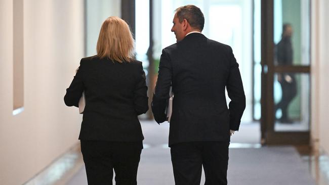 Treasurer Jim Chalmers and Minister for Finance Katy Gallagher at Parliament House in Canberra. Picture: Martin Ollman