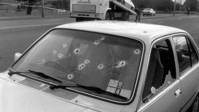 A car riddled with bullet holes after the Hoddle St Street massacre.