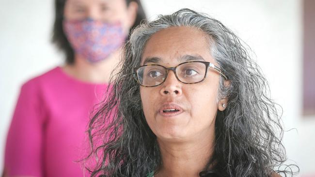 NT vaccination lead Bhavini Patel at the announcment of a new mass vaccination hub at the Italian Club in Marrara. Picture: Glenn Campbell