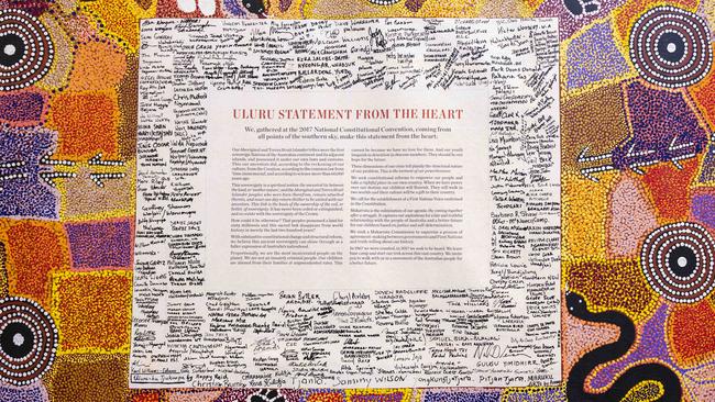 The Uluru Statement from the Heart on display at the National Press Club in Canberra. Picture: NCA NewsWire / Martin Ollman