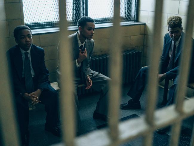 Caleel Harris (who plays Antron McCray), Marquis Rodriguez (Raymond Santana) and Ethan Herisse (Yusef Salaam) in a scene from When They See Us.