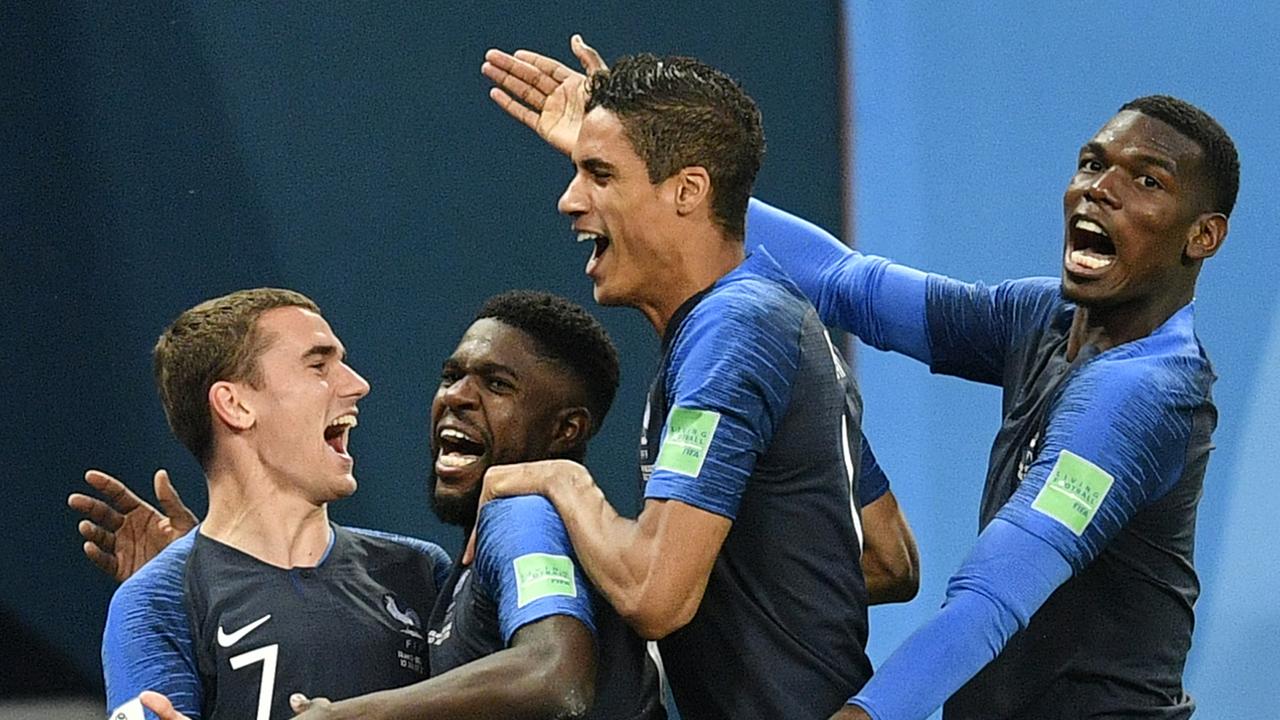 St Petersburg, Russia. 10th July, 2018. Olivier Giroud of France stands  with his shirt in his mouth during the 2018 FIFA World Cup Semi Final match  between France and Belgium at Saint